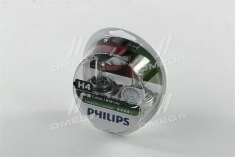 Лампа розжарювання H4 12V 60/55W P43t-38 LongerLife Ecovision 2шт (вир-во Philips) PHILIPS 12342LLECOS2