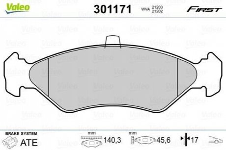 Колодки гальмівні FORD P. FIESTA 89-97 BEZ CZUJNIKA VALEO 301171