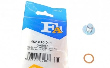 Пробка поддона масляного M12x1.25L=12,5 (пр-во Fischer) Fischer Automotive One (FA1) 452810011