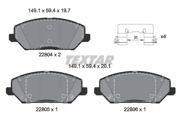 Гальмівні колодки HYUNDAI/KIA i30/Ceed/Xceed F 16>> TEXTAR 2280401 (фото 1)