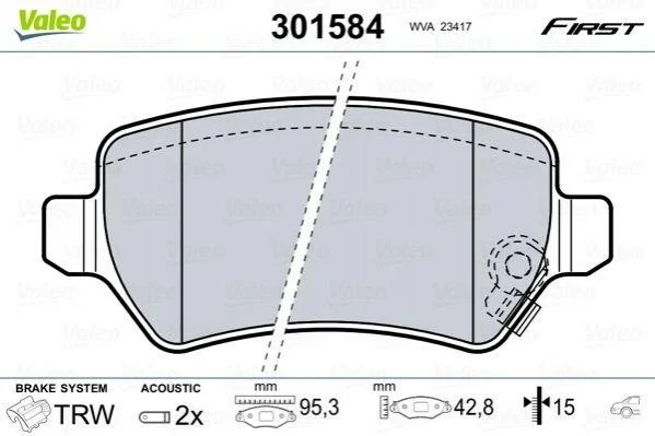 Колодки гальмівні OPEL T. ASTRA/MERIVA/ZAFIRA 98- VALEO 301584 (фото 1)