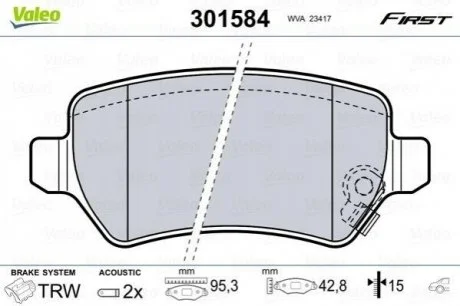 Колодки гальмівні OPEL T. ASTRA/MERIVA/ZAFIRA 98- VALEO 301584
