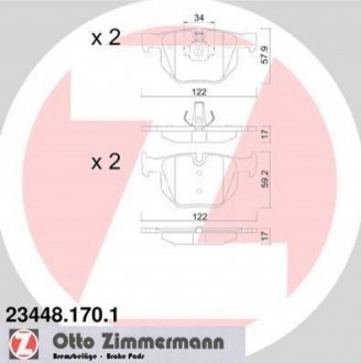 Гальмівні колодки зад bmw 3 (e90, e91, e92),x1 (e8 ZIMMERMANN 234481701