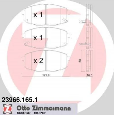 Гальмівні колодки перед Kia Ceed/Carens/Hyundai i3 ZIMMERMANN 239661651 (фото 1)