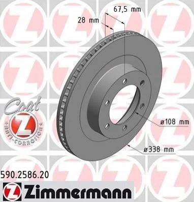 Диск гальмівний перед вентил Land Cruiser 120 Prad ZIMMERMANN 590258620 (фото 1)
