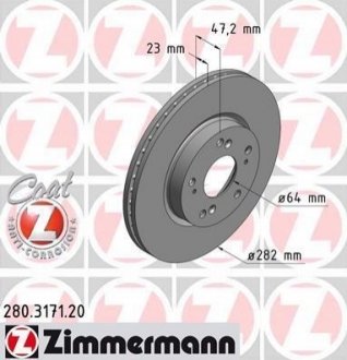 Диск гальмівний перед вент Honda Civic 18i/FR-V/St ZIMMERMANN 280317120