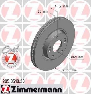 Диск гальмівний перед вент Hyundai Sonata NF/Tucso ZIMMERMANN 285351820