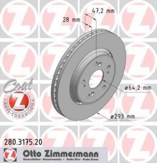 Диск гальмівний передній Honda Civic VII/VIII/CR-V ZIMMERMANN 280317520