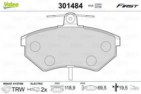 Колодки гальмівні AUDI P. A4 95-04 Z CZUJNIKIEM VALEO 301484