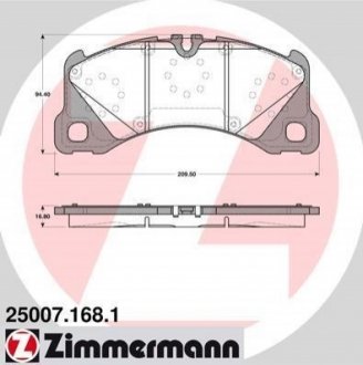 Гальмівні колодки перед VW Touareg c 2010/Porsche ZIMMERMANN 250071681