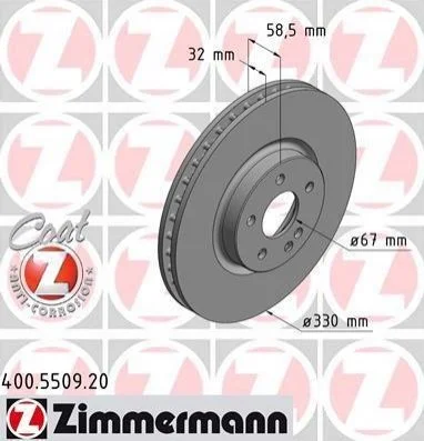 Диск гальмівний, 330mm VITO (W447) 114-119CDI 14- ZIMMERMANN 400550920 (фото 1)