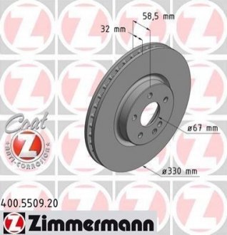 Диск гальмівний, 330mm VITO (W447) 114-119CDI 14- ZIMMERMANN 400550920