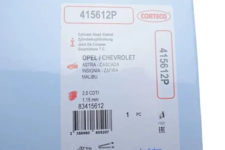 Прокладка головки блоку циліндрів CORTECO 415612P