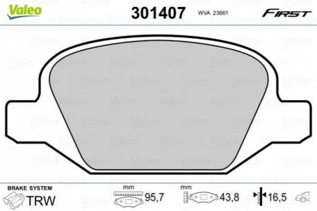 Колодки гальмівні ALFA T. 147/156/GT 01-10 VALEO 301407