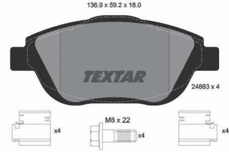 Гальмівні колодки, дискове гальмо (набір) TEXTAR 2488301