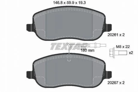 Гальмівні колодки, дискове гальмо (набір) TEXTAR 2026101