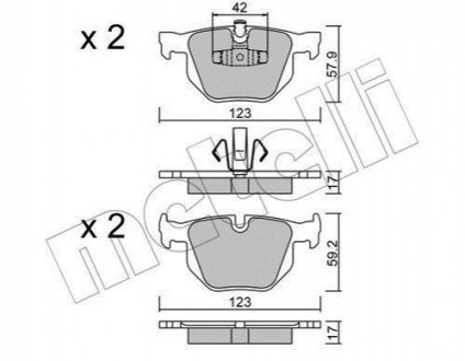 Гальмівні колодки, дискове гальмо (набір) METELLI 2206430