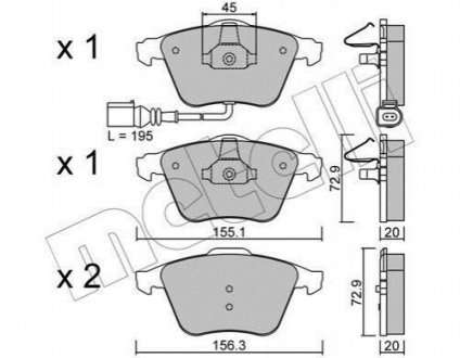 Гальмівні колодки, дискове гальмо (набір) METELLI 2205494