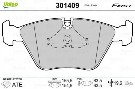 Колодки гальмівні BMW P. E39 96-04 KOMBI VALEO 301409