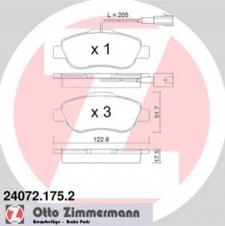 Гальмівні колодки, дискове гальмо (набір) ZIMMERMANN 240721752