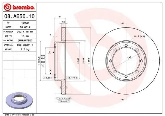 Диск гальмівний MOVANO MASTER 10- tyі BREMBO 08A65010 (фото 1)