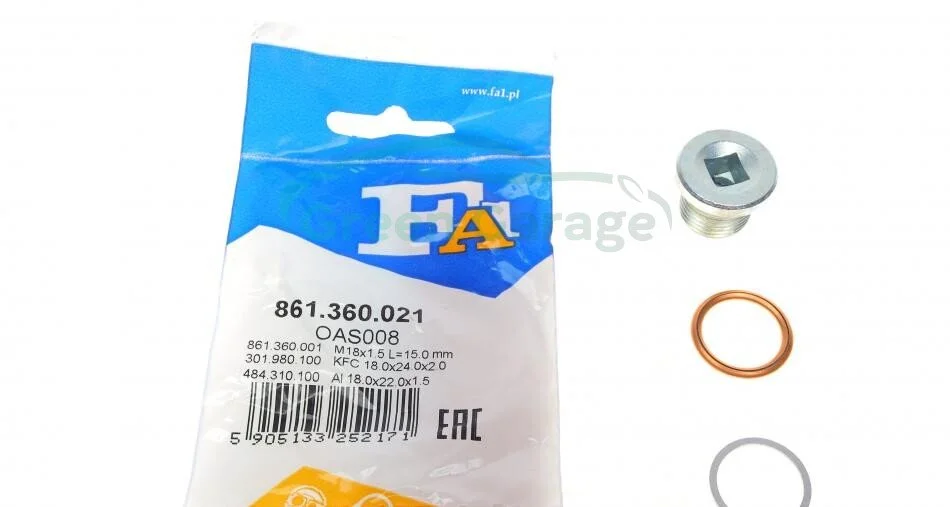 Пробка масляного поддона с шайбами M18x1.5 L=15 (пр-во Fischer) Fischer Automotive One (FA1) 861360021 (фото 1)