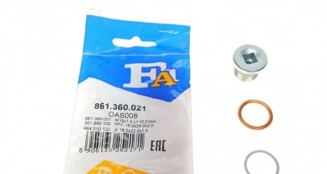 Пробка масляного поддона с шайбами M18x1.5 L=15 (пр-во Fischer) Fischer Automotive One (FA1) 861360021