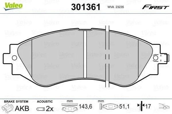 Колодки гальмівні DAEWOO P. LANOS 14 VALEO 301361 (фото 1)