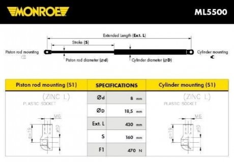 Пружина газова / помещения для груза MONROE ML5500