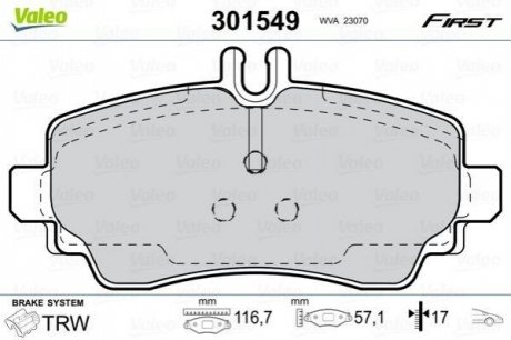 Колодки гальмівні DB P. W168 97-04 VALEO 301549