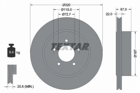 Диск гальмівний CHRYSLER 300C 04- TEXTAR 92177205