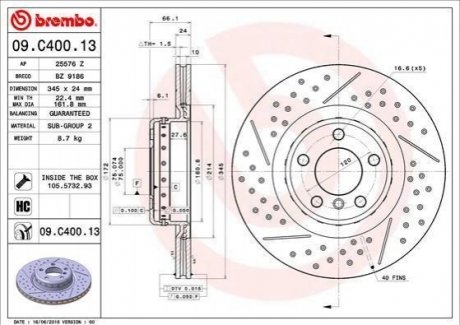 Диск гальмівний BMW 1 F20,21 tyі BREMBO 09C40013