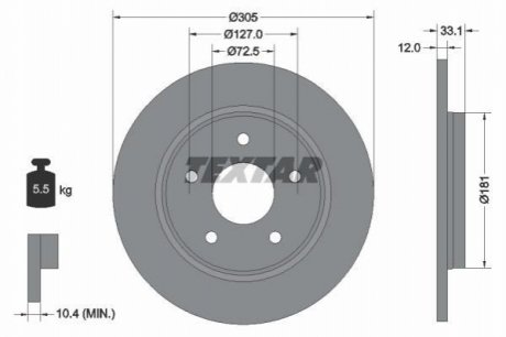 Диск гальмівний FIAT FREEMONT 11- TEXTAR 92181005