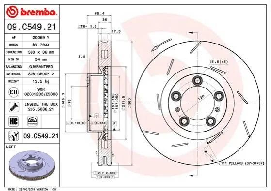 Гальмівний диск передній лівий BREMBO 09C54921 (фото 1)