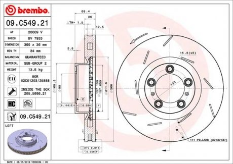 Гальмівний диск передній лівий BREMBO 09C54921