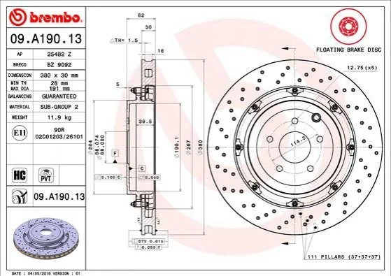 Диск гальмівний двосекційний BREMBO 09A19013 (фото 1)