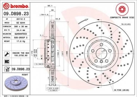 TARCZA HAMULCOWA PRZOD PRAWA BREMBO 09D89823