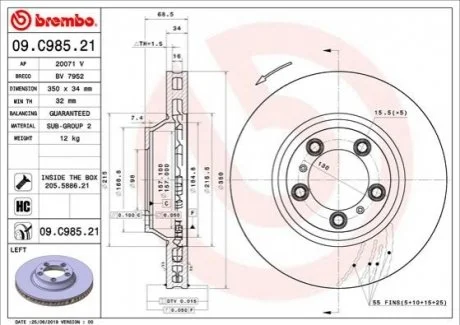 TARCZA HAMULCOWA PRZOD LEWA BREMBO 09C98521