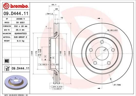 Tarcza ham. WRANGLER III IV BREMBO 09D44411 (фото 1)