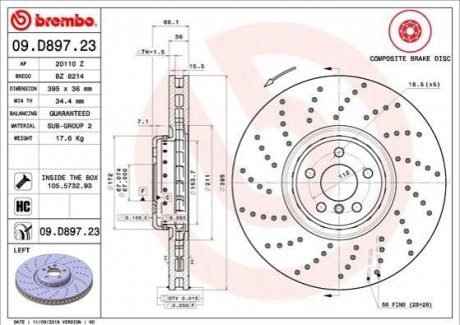 TARCZA HAMULCOWA PRZOD LEWA BREMBO 09D89723