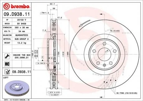 TARCZA HAMULCOWA PRZOD LEWA BREMBO 09D93811