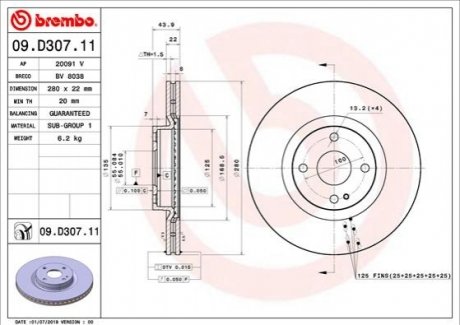 Tarcza ham. 124 SPIDER MX5 BREMBO 09D30711