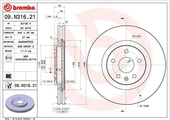 Tarcza ham. INSIGNIA B 17- BREMBO 09N31621 (фото 1)