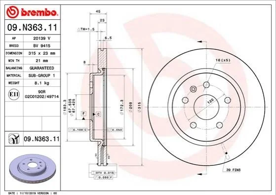 Tarcza ham. INSIGNIA B 17- BREMBO 09N36311 (фото 1)