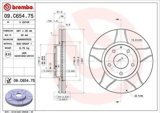 TARCZA HAMULCOWA PRZOD MAX BREMBO 09C65475 (фото 1)