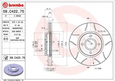 Диск гальмівний MAX PRZOD BREMBO 09C42275 (фото 1)