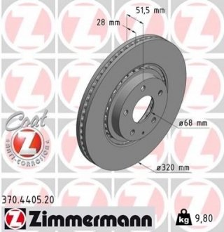 Диск гальмівний передній ZIMMERMANN 370440520