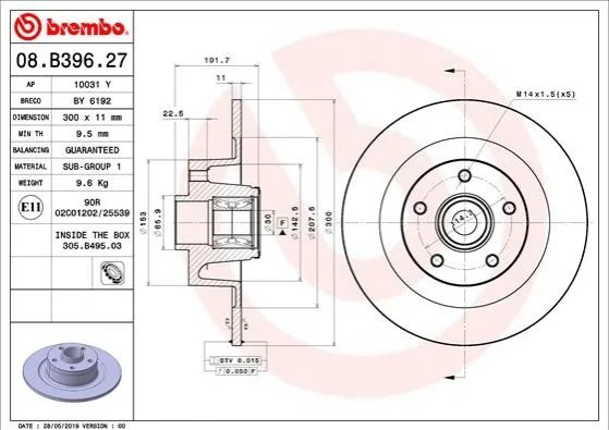 Tarcza ham. /08.B396.17/ BREMBO 08B39627 (фото 1)