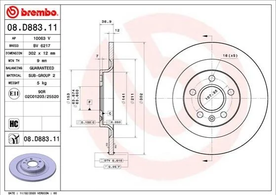 Tarcza ham. XC40 tyі 16 BREMBO 08D88311 (фото 1)