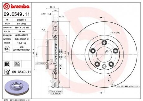 TARCZA HAMULCOWA PRZOD BREMBO 09C54911